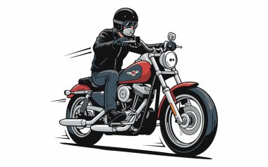 Klasik bir kruvazör motosiklet sürücüsü çizimi.