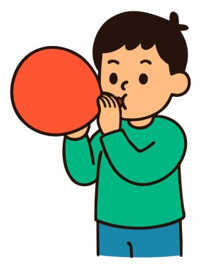 Balon şişiren bir çocuğun karikatür çizimi.
