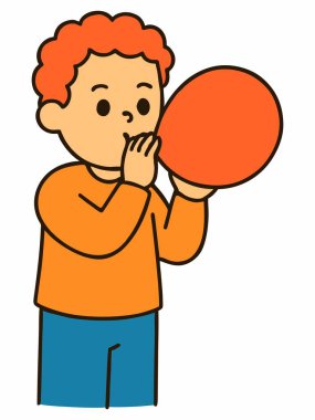 Balon şişiren bir çocuğun karikatür çizimi.