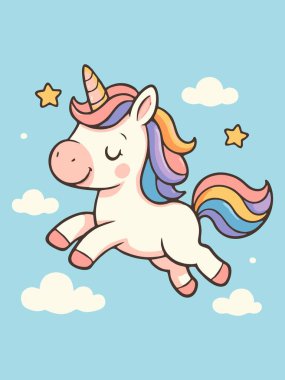 Tatlı uçan tek boynuzlu at çizgi film çizimi.