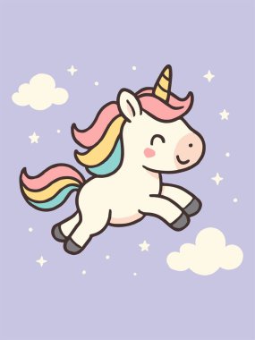 Tatlı uçan tek boynuzlu at çizgi film çizimi.