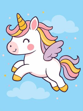 Tatlı uçan tek boynuzlu at çizgi film çizimi.