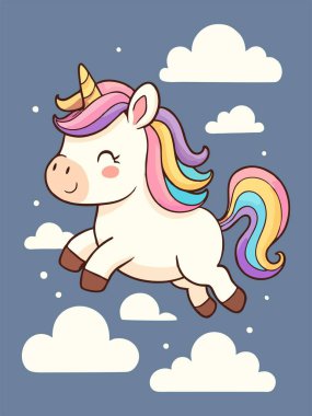 Tatlı uçan tek boynuzlu at çizgi film çizimi.