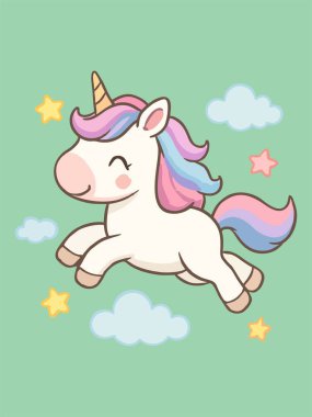 Tatlı uçan tek boynuzlu at çizgi film çizimi.