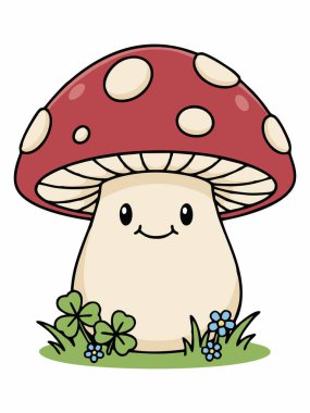 Tatlı kırmızı mantar karikatür çizimi