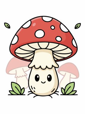 Tatlı kırmızı mantar karikatür çizimi