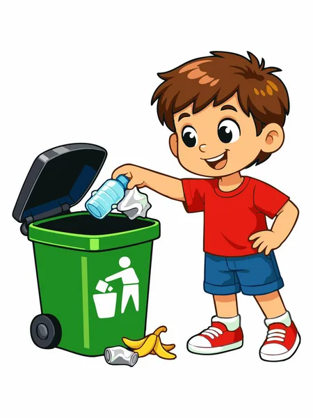 Çöpleri atan bir çocuğun çizgi film çizimi