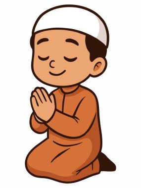 Müslüman bir çocuğun dua edişinin karikatür çizimi.