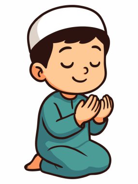 Müslüman bir çocuğun dua edişinin karikatür çizimi.