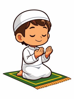 Müslüman bir çocuğun dua edişinin karikatür çizimi.