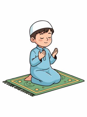 Müslüman bir çocuğun dua edişinin karikatür çizimi.