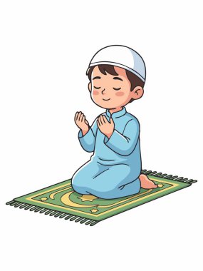 Müslüman bir çocuğun dua edişinin karikatür çizimi.