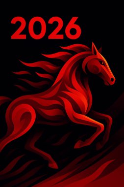 2026 At Zodiac İllüstrasyonunun Ateşli Kırmızı Tarzı