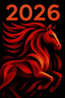 2026 At Zodiac İllüstrasyonunun Ateşli Kırmızı Tarzı