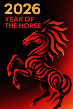 2026 At Zodiac İllüstrasyonunun Ateşli Kırmızı Tarzı