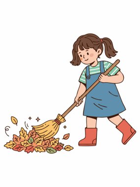 Yerleri süpüren sevimli çizgi film kızı.