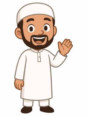 Müslüman bir çocuk ya da adamın çizgi film çizimi.