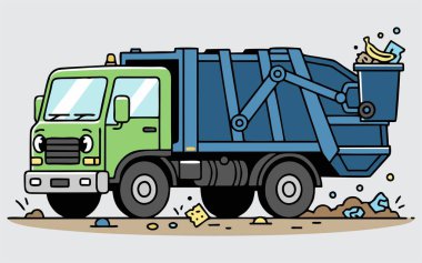 Yeşil Çöp Kamyonu Çizgi Film Çizimi