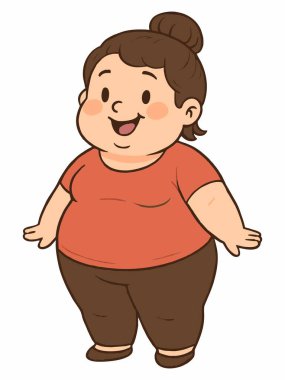 Sevimli Mutlu Büyük Kadın Çizgi Film Karakteri Çizimi