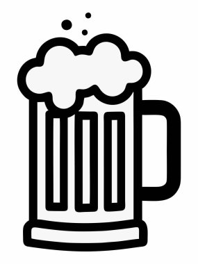 Köpüklü bira bardağının siyah beyaz minimalist çizimi.