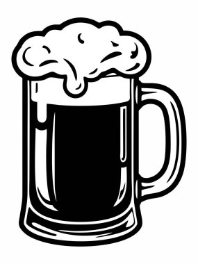 Köpüklü bira bardağının siyah beyaz minimalist çizimi.