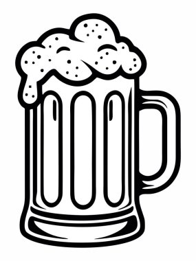 Köpüklü bira bardağının siyah beyaz minimalist çizimi.