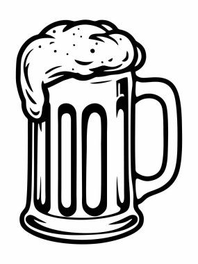 Köpüklü bira bardağının siyah beyaz minimalist çizimi.