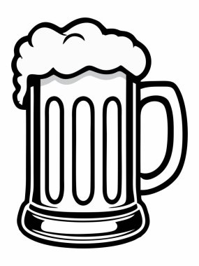 Köpüklü bira bardağının siyah beyaz minimalist çizimi.