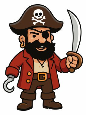 Bir korsan kaptanın karikatür çizimi