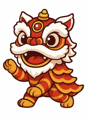 Neşeli Çinli Aslan Dans Çizgi Filmi Karakteri