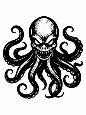 Vahşi Ahtapot Silüeti Çizimi