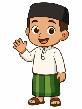 Tatlı Müslüman Çocuk Çizgi Film Karakteri El sallıyor