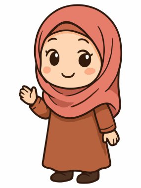 Şirin Müslüman Kız Çizgi Film Karakteri İllüstrasyonu