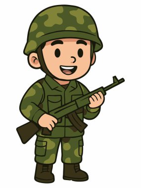 Tüfek Vektörü İllüstrasyonlu Sevimli Çizgi film Askeri