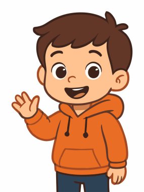 Kapüşonlu Gülümseyen Çocuk Çizgi Film Vektör İllüzyonu