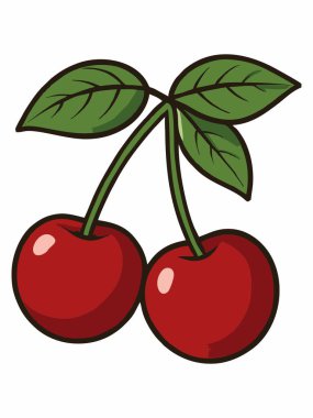 Yeşil yapraklı taze kiraz meyvesinin vektör çizimi.