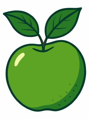 Yeşil elma çizgi film vektör çizimi