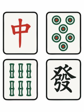 Beyaz Arkaplanda Mahjong Döşemeleri Çizgi Film Çizimi