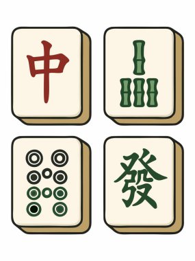 Beyaz Arkaplanda Mahjong Döşemeleri Çizgi Film Çizimi