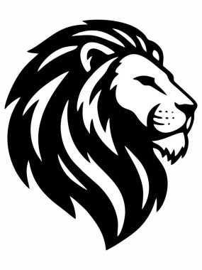 Siyah ve beyaz aslan baş logo vektör çizimi