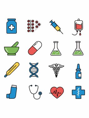 Tıbbi ve Sağlık Simgeleri Vektör Resmini Ayarladı