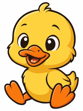 Sevimli Mutlu Bebek Ördek Oturuyor