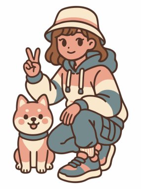 sevimli kız köpek karikatür çizim ile