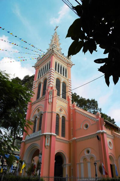 Photo of Cho Quan Church ( Nha tho Cho Quan ) in Ho Chi Minh City, Vietnam on November 4th 2025 : Scenery of the towering church tower beneath the blue sky