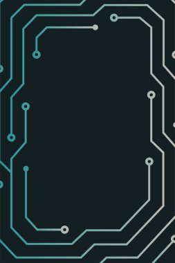 Koyu temalı bir vektör arkaplanı. Üzerinde yeşil devre kartı izleri ve elektronik desenler var..