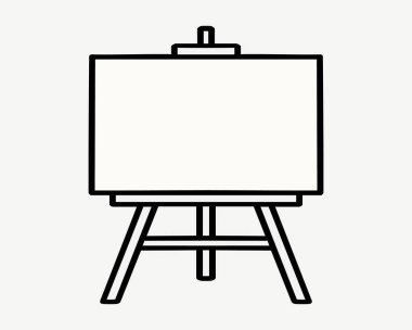 Tarafsız gri bir arkaplan üzerine kurulmuş dikdörtgen bir tuval taşıyan bir stüdyo sehpası çizimi.