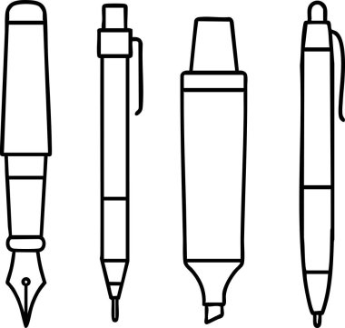 Dolma kalem, fırça kalemi, kalem ve dolma kalemi bir satırda gösteren en küçük satır simgeleri.
