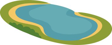 Yeşil zemin ile çevrili küçük bir gölet ve yukarıdan görünen kumlu bir çevre..