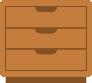 Üç çekmecesi olan küçük tahta sandık ön taraftan görünüyor..