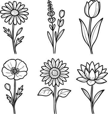 Narin dikey çiçekler botanik dekor ve renklendirme projeleri için çeşitli tomurcuklar ve yapraklar gösterir..